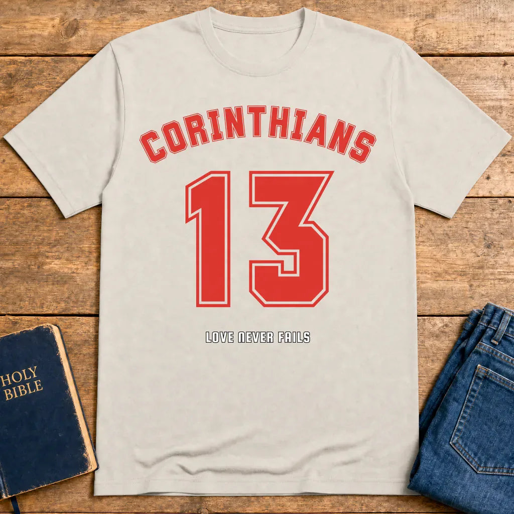 Corinthians 13 Love Never Fails T-Shirt - Ice Grey