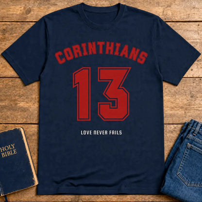 Corinthians 13 Love Never Fails T-Shirt - Navy