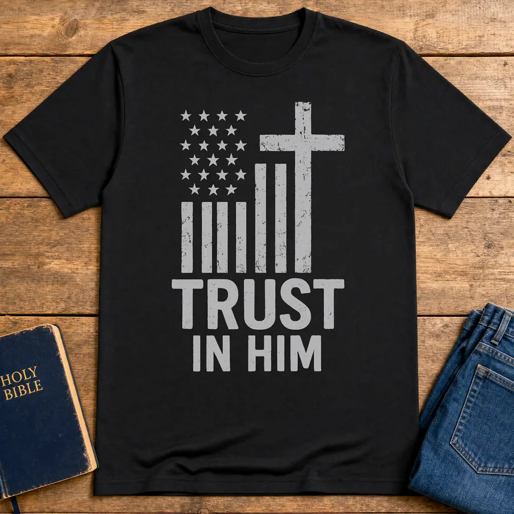Trust In Him Cross Flag T-Shirt - Black