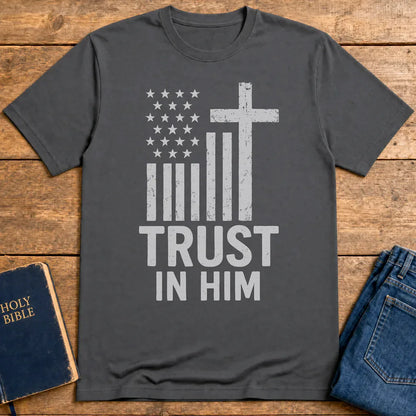 Trust In Him Cross Flag T-Shirt - Charcoal