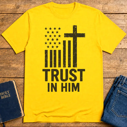 Trust In Him Cross Flag T-Shirt - Daisy