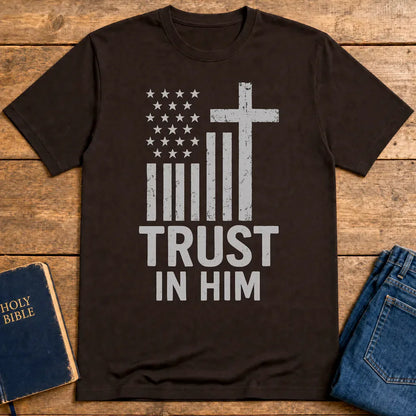 Trust In Him Cross Flag T-Shirt - Dark Chocolate