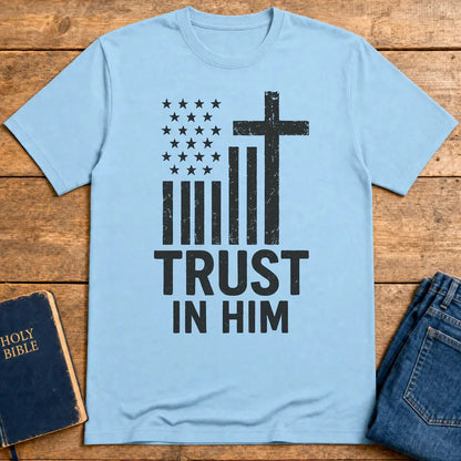 Trust In Him Cross Flag T-Shirt - Light Blue