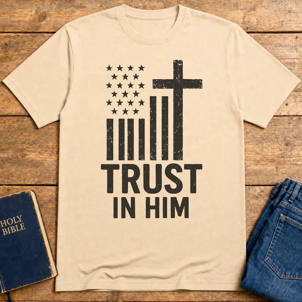 Trust In Him Cross Flag T-Shirt - Natural