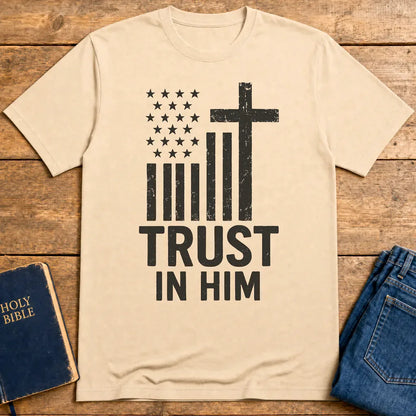 Trust In Him Cross Flag T-Shirt - Natural