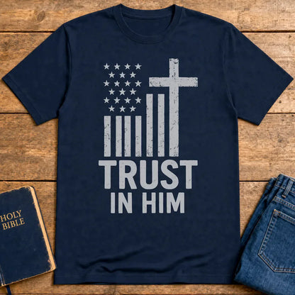 Trust In Him Cross Flag T-Shirt - Navy