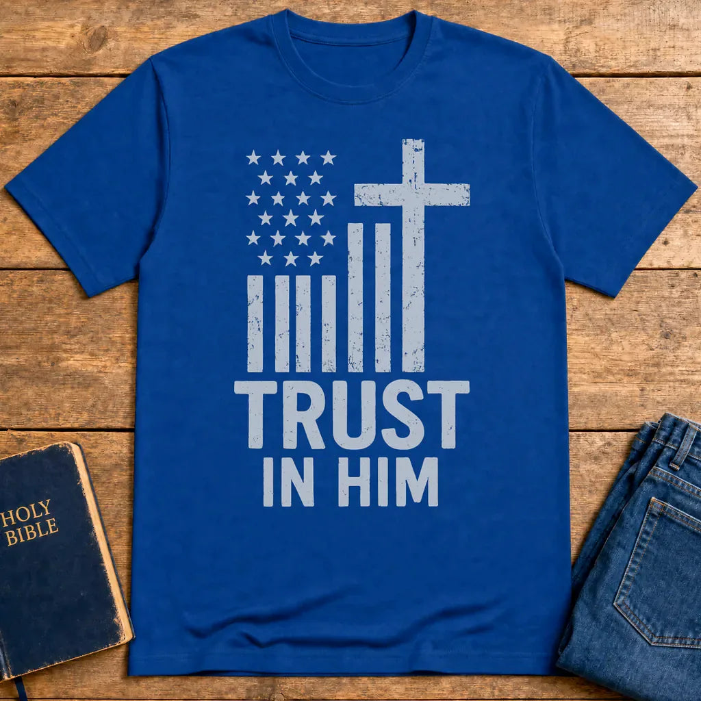 Trust In Him Cross Flag T-Shirt - Royal