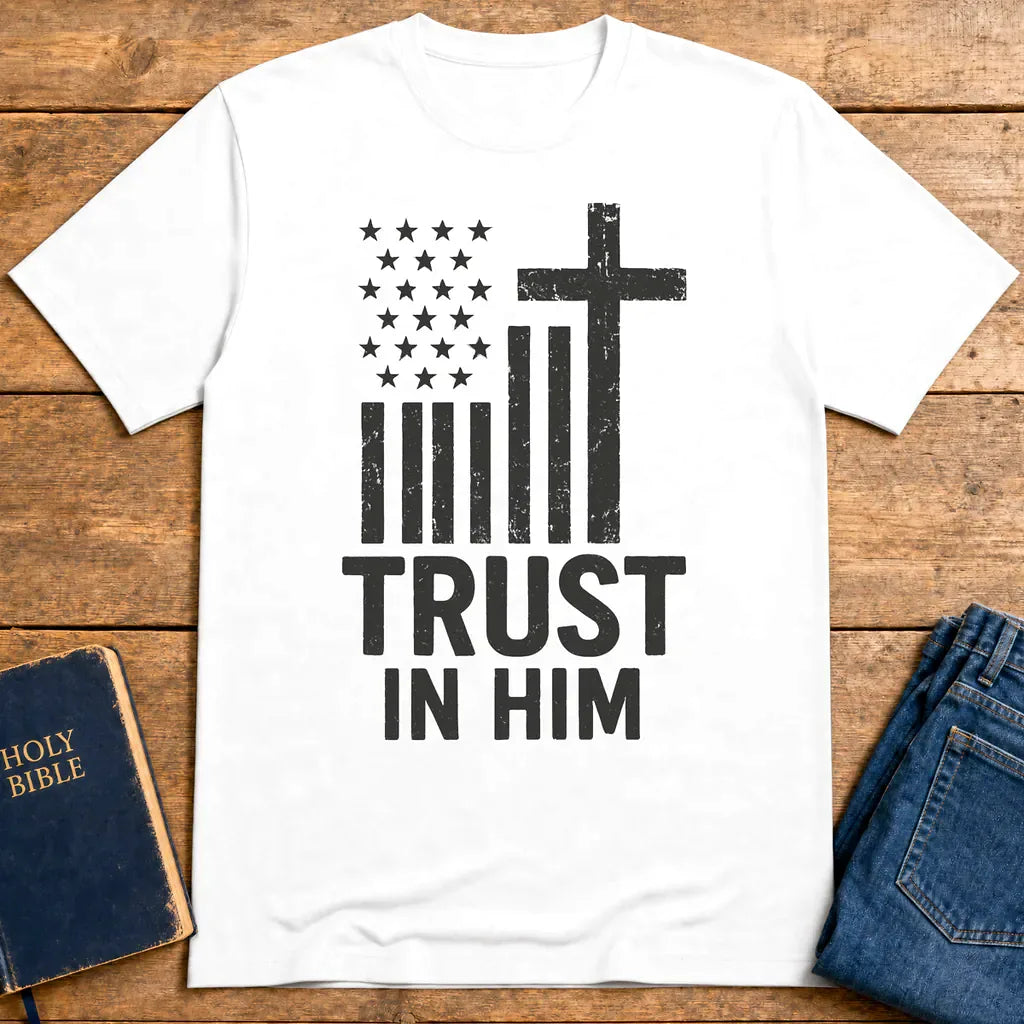 Trust In Him Cross Flag T-Shirt - White