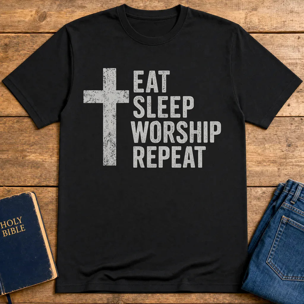 Eat Sleep Worship Repeat T-Shirt - Black