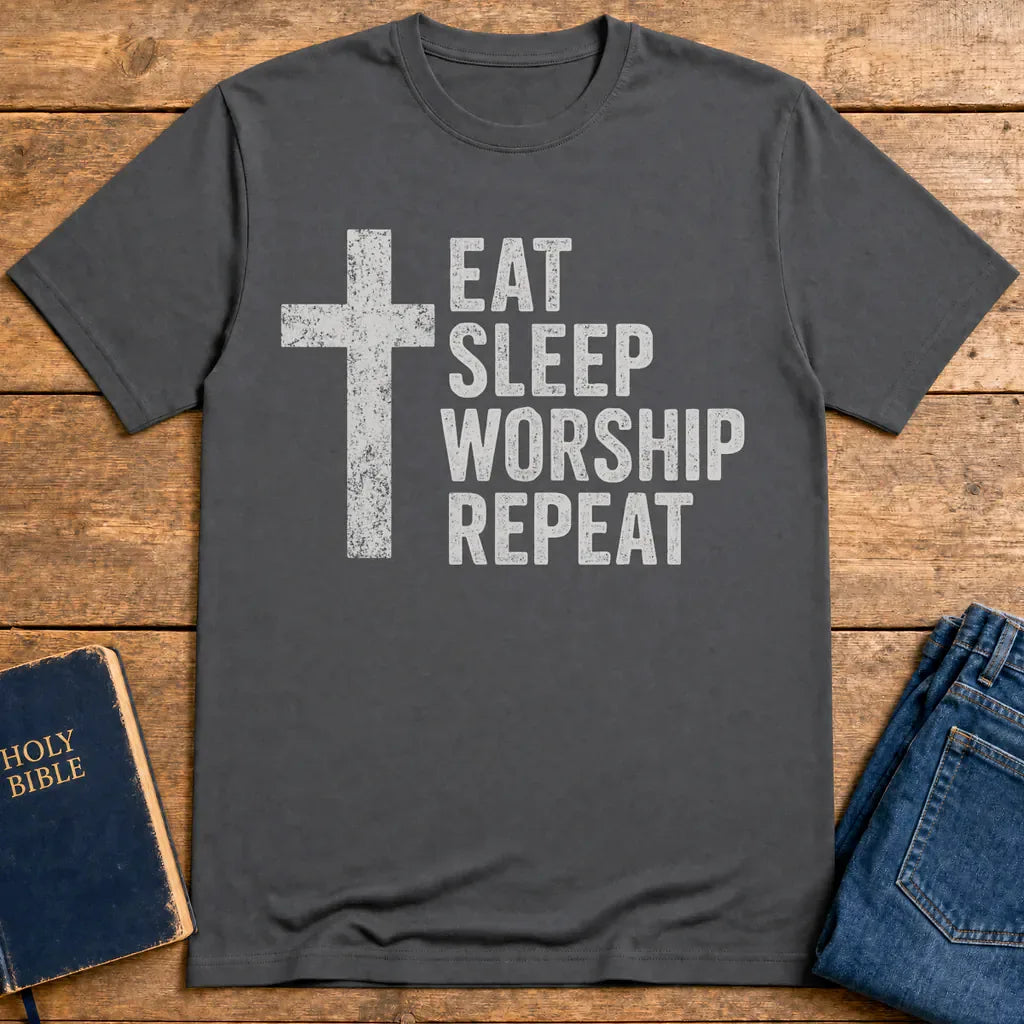 Eat Sleep Worship Repeat T-Shirt - Charcoal