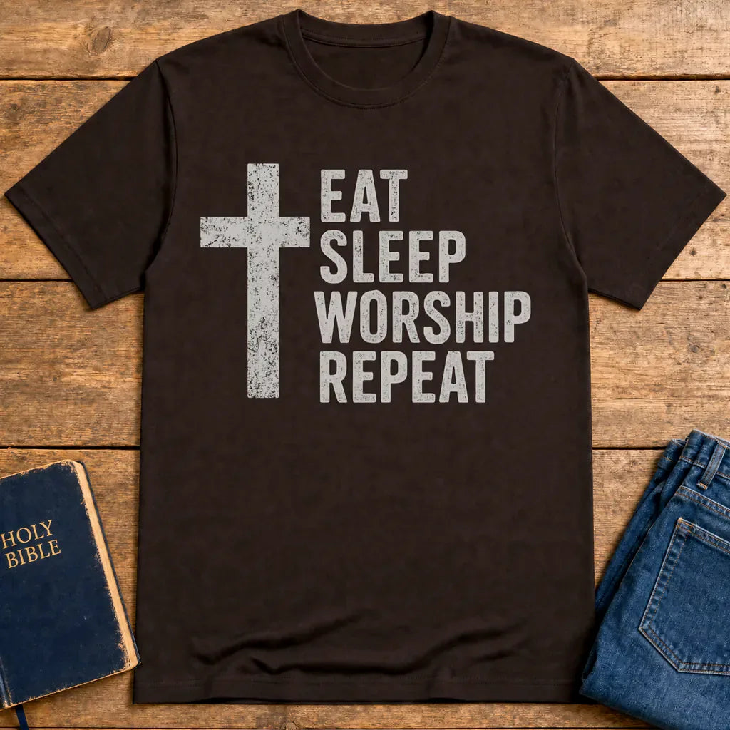 Eat Sleep Worship Repeat T-Shirt - Dark Chocolate