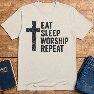 Eat Sleep Worship Repeat T-Shirt - Ice Grey