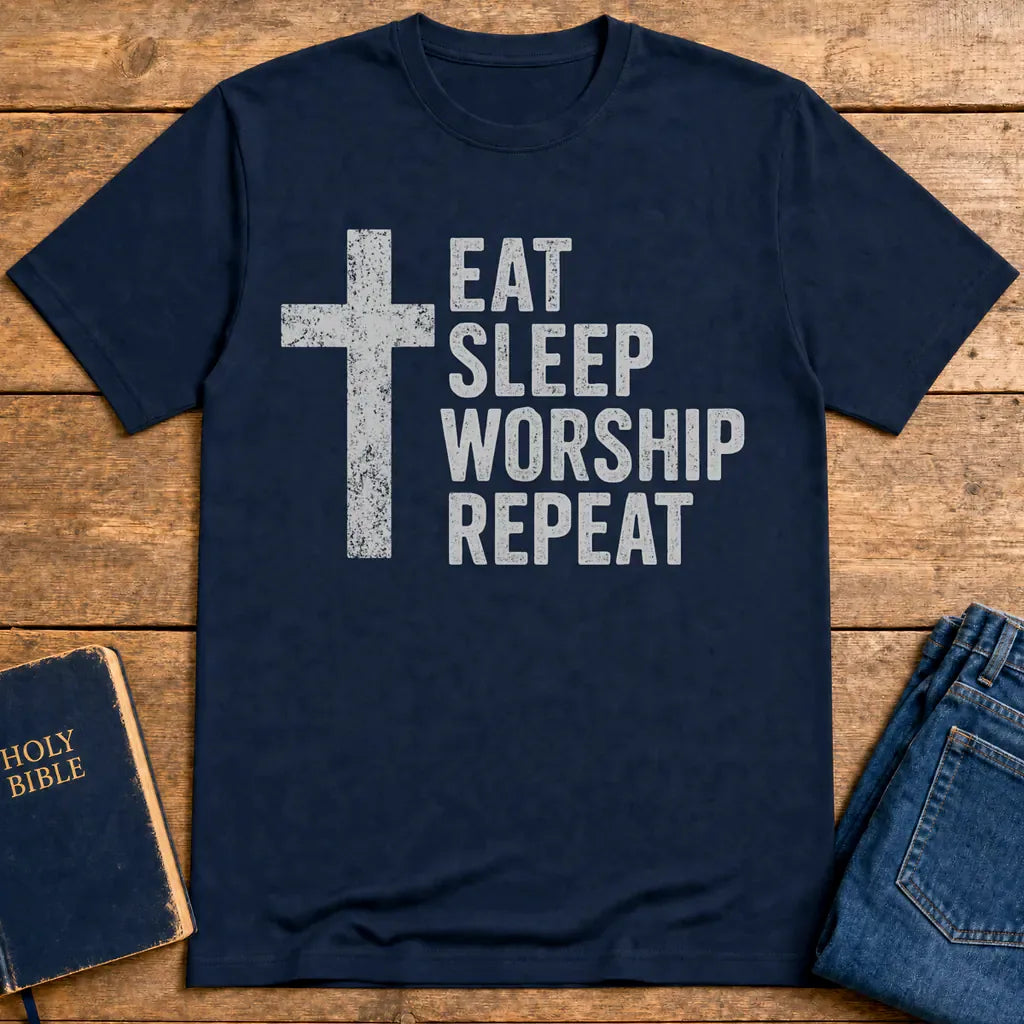Eat Sleep Worship Repeat T-Shirt - Navy