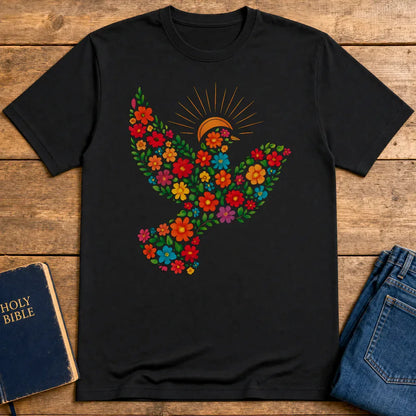 Floral Dove of Peace T-Shirt - Black