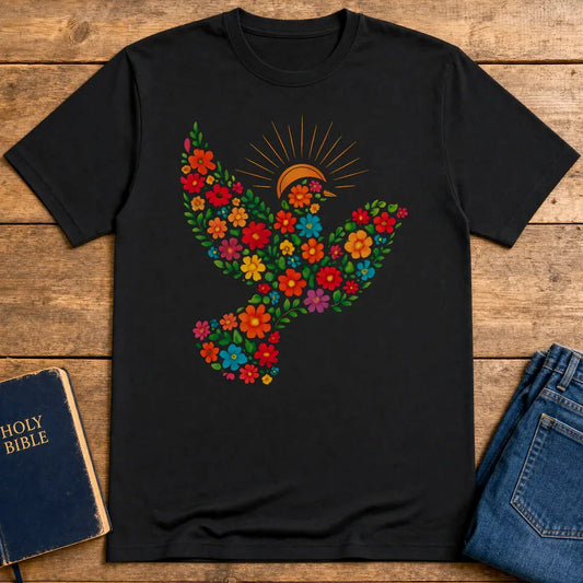 Floral Dove of Peace T-Shirt - Black