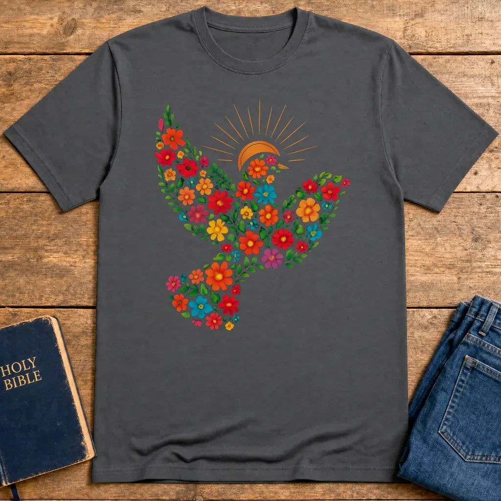 Floral Dove of Peace T-Shirt - Charcoal