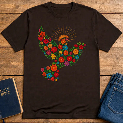 Floral Dove of Peace T-Shirt - Dark Chocolate