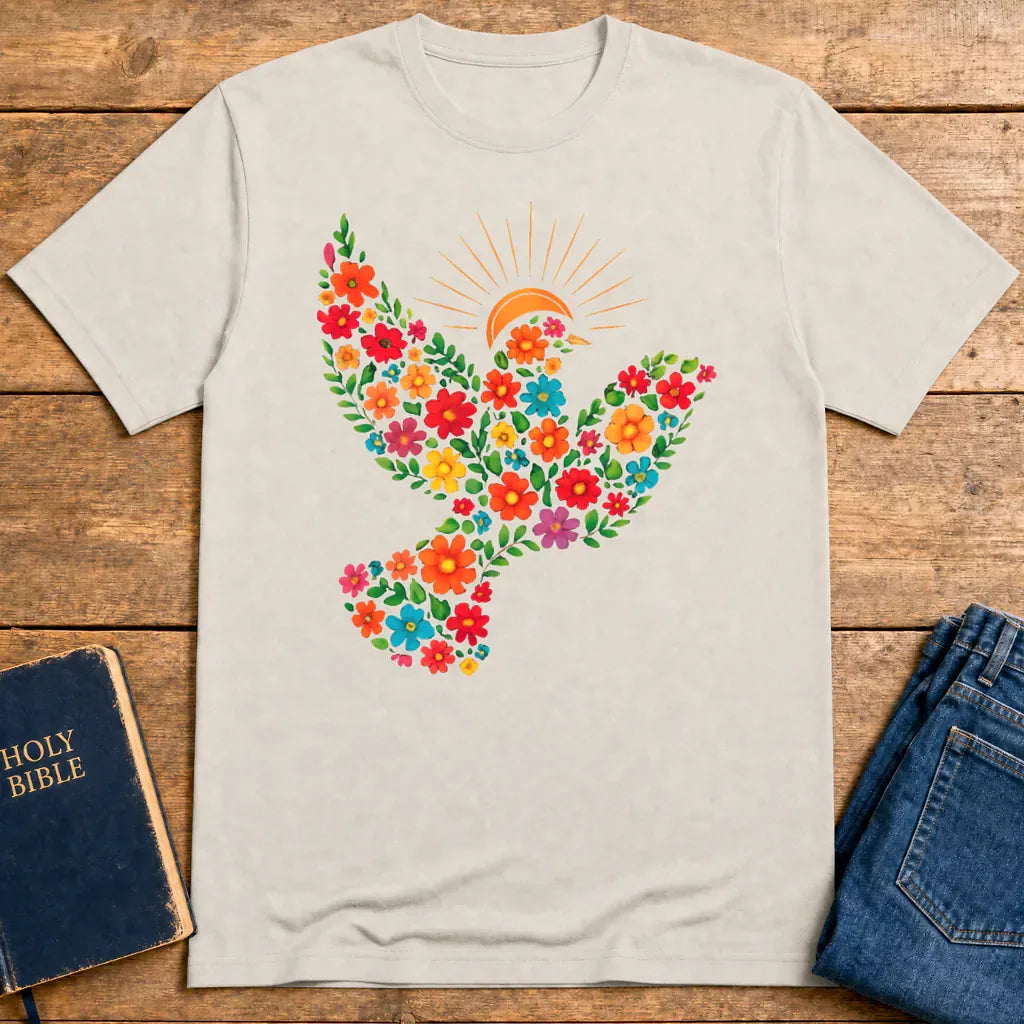 Floral Dove of Peace T-Shirt - Ice Grey