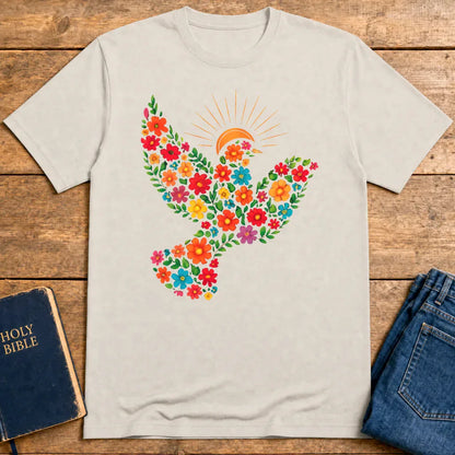Floral Dove of Peace T-Shirt - Ice Grey