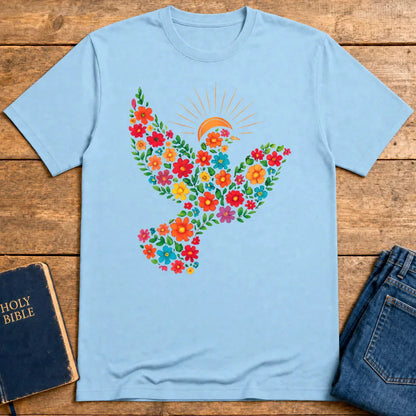 Floral Dove of Peace T-Shirt - Light Blue