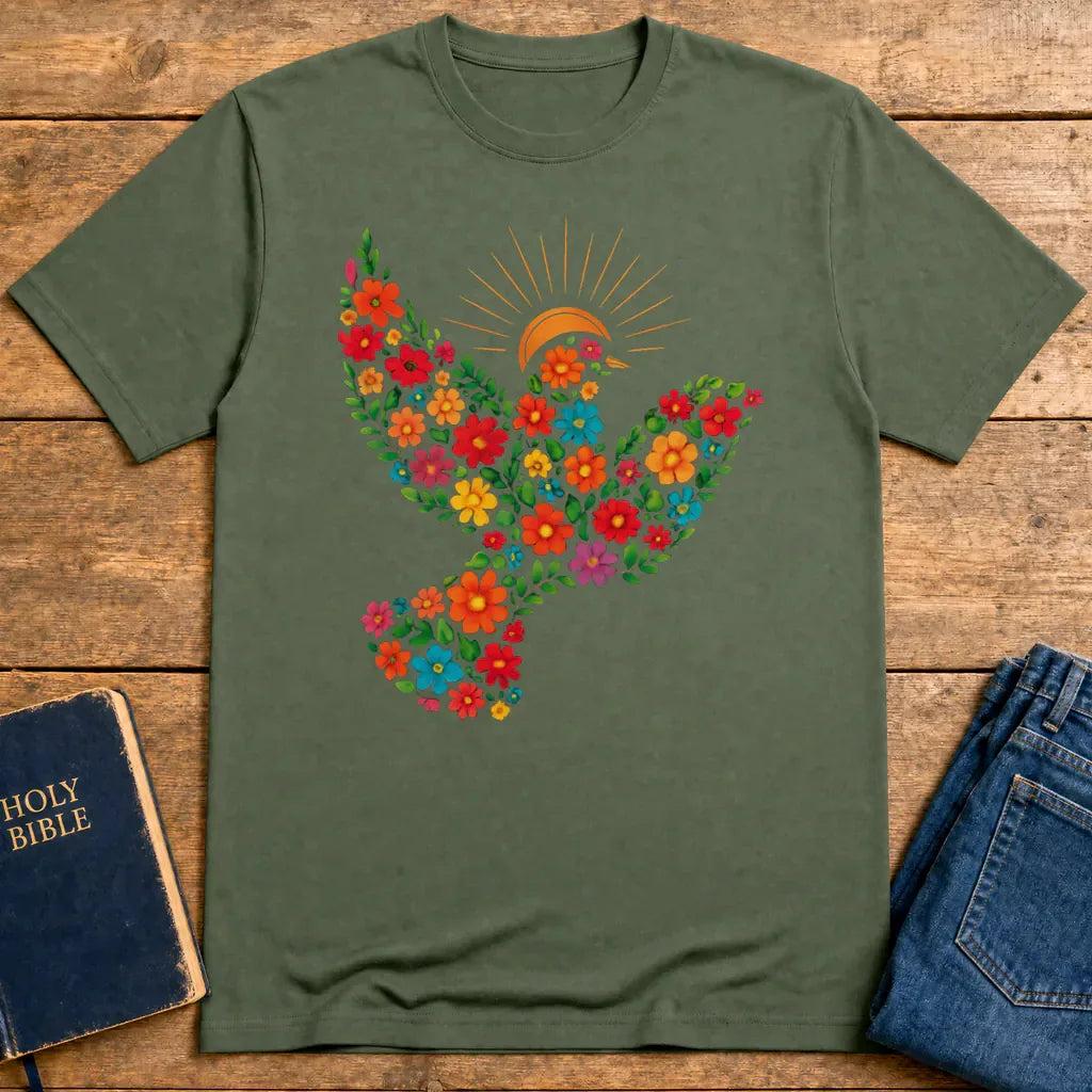 Floral Dove of Peace T-Shirt - Military Green
