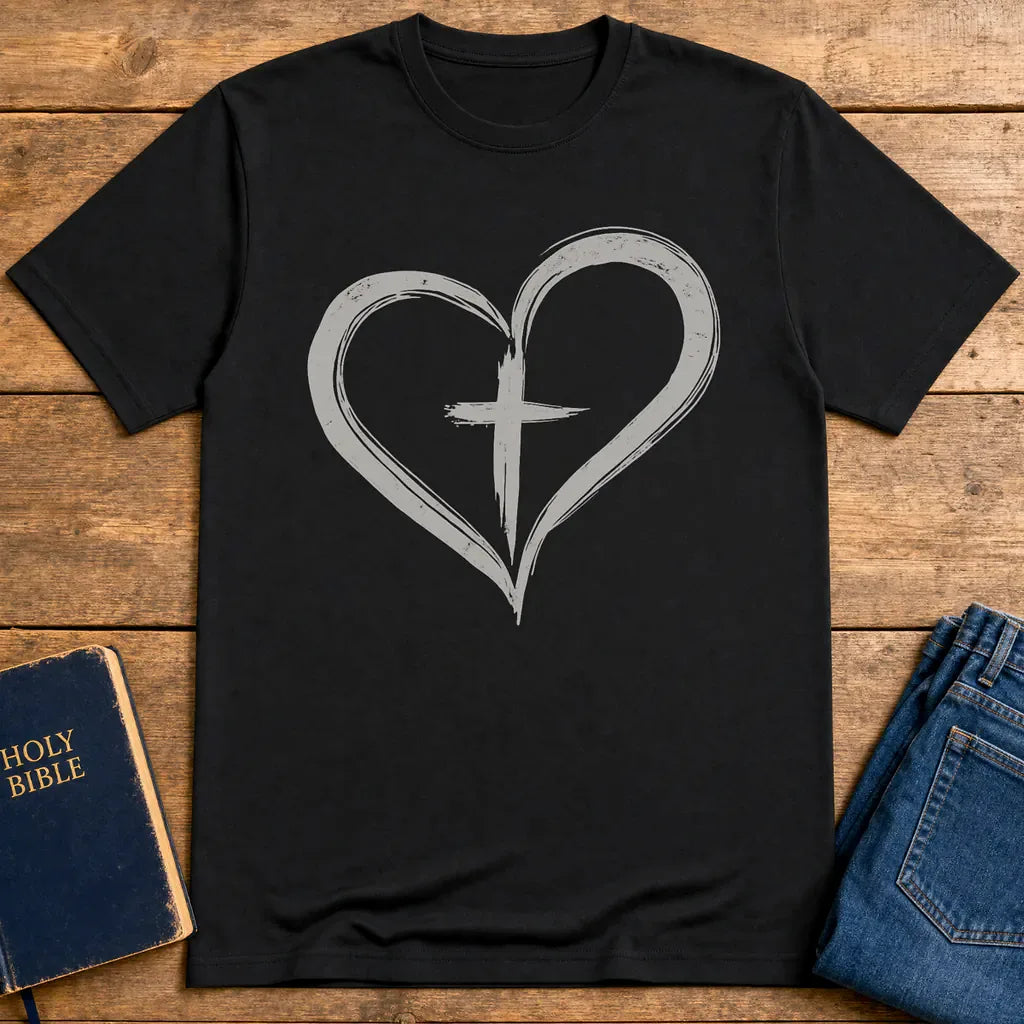 Cross in Heart T-Shirt - Black