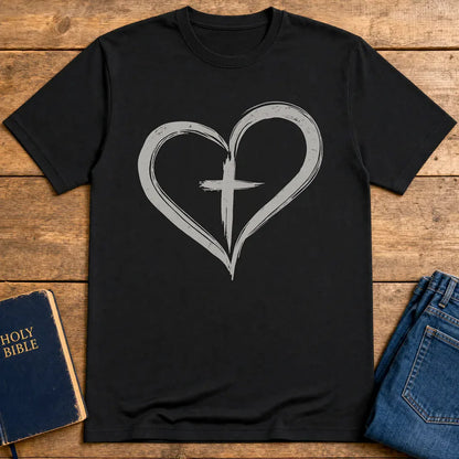 Cross in Heart T-Shirt - Black