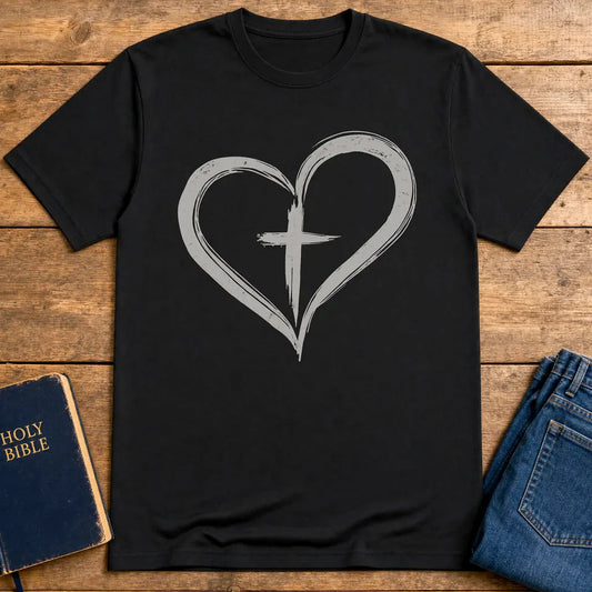 Cross in Heart T-Shirt - Black