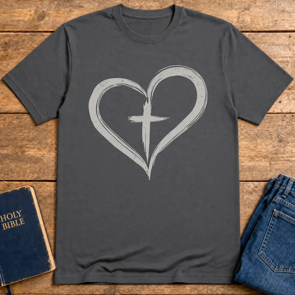 Cross in Heart T-Shirt - Charcoal