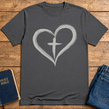 Cross in Heart T-Shirt - Charcoal