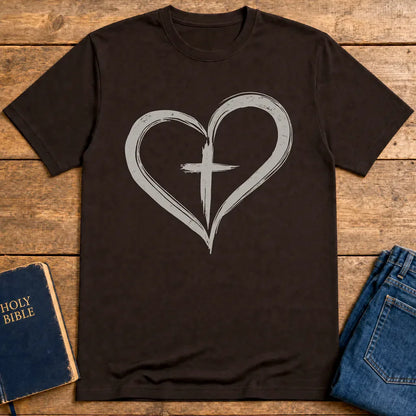 Cross in Heart T-Shirt - Dark Chocolate