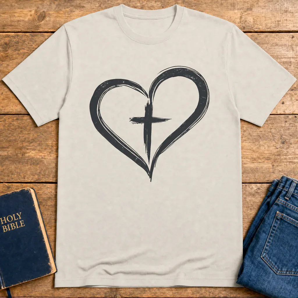 Cross in Heart T-Shirt - Ice Grey