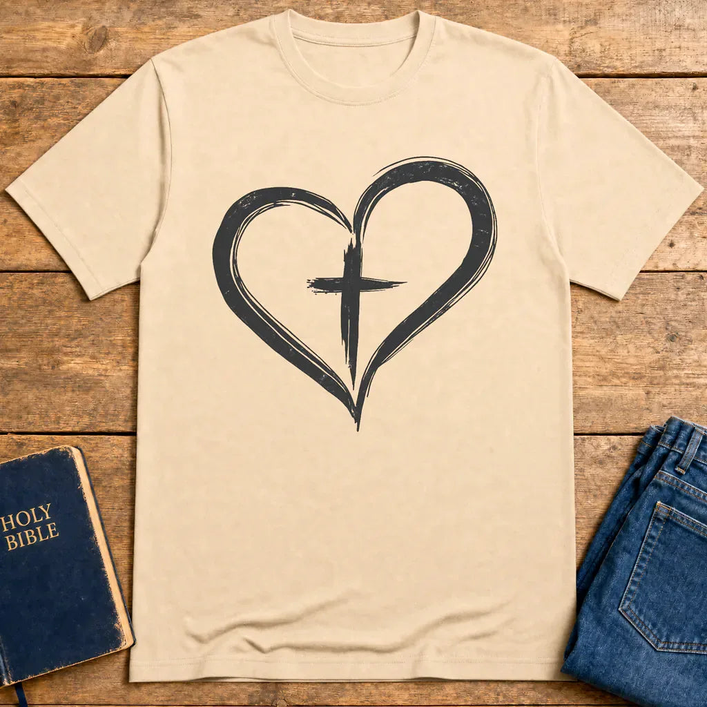 Cross in Heart T-Shirt - Natural