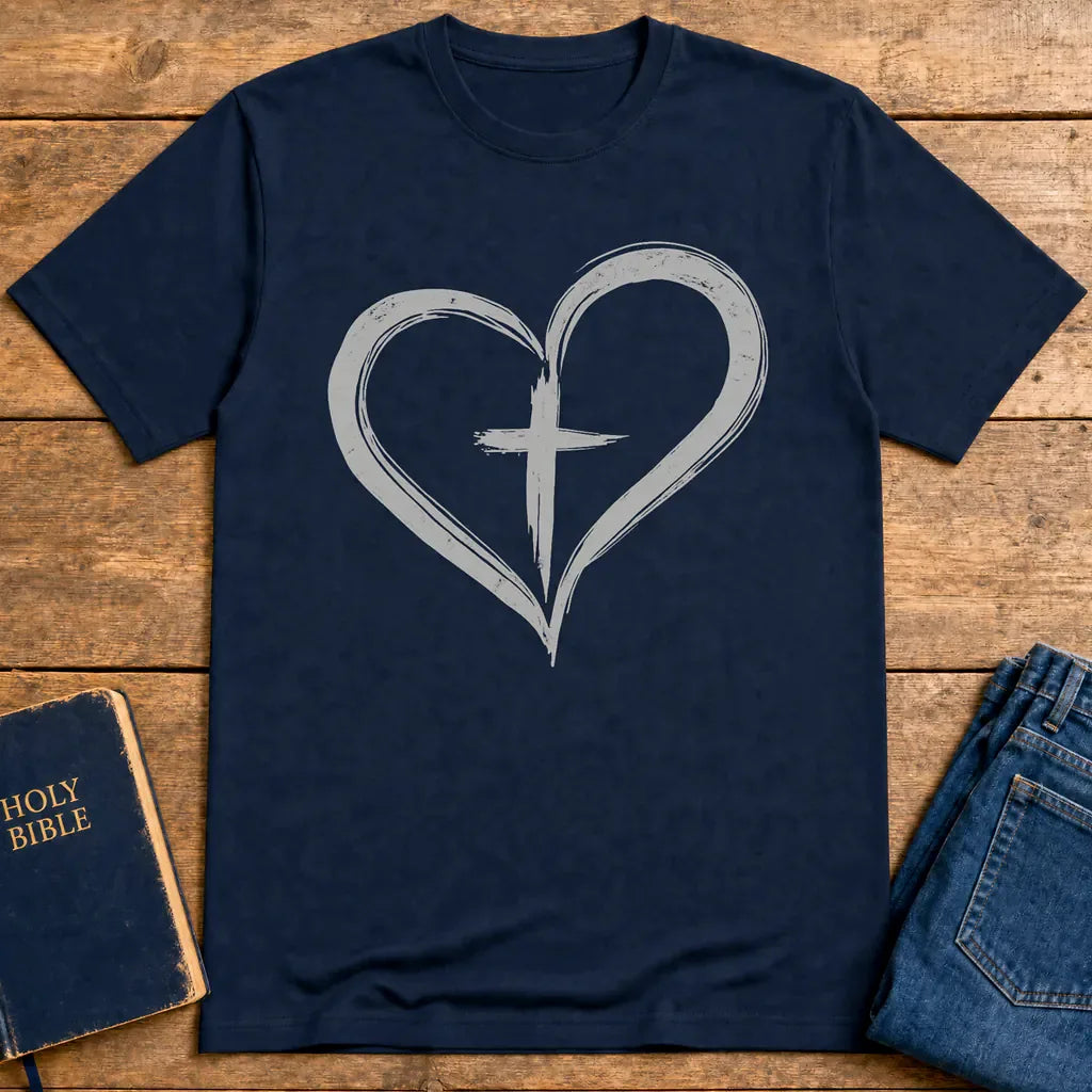 Cross in Heart T-Shirt - Navy