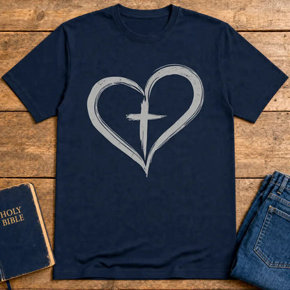 Cross in Heart T-Shirt - Navy