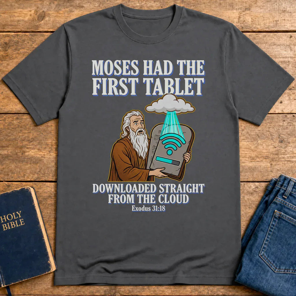 First Tablet from the Cloud T-Shirt - Charcoal