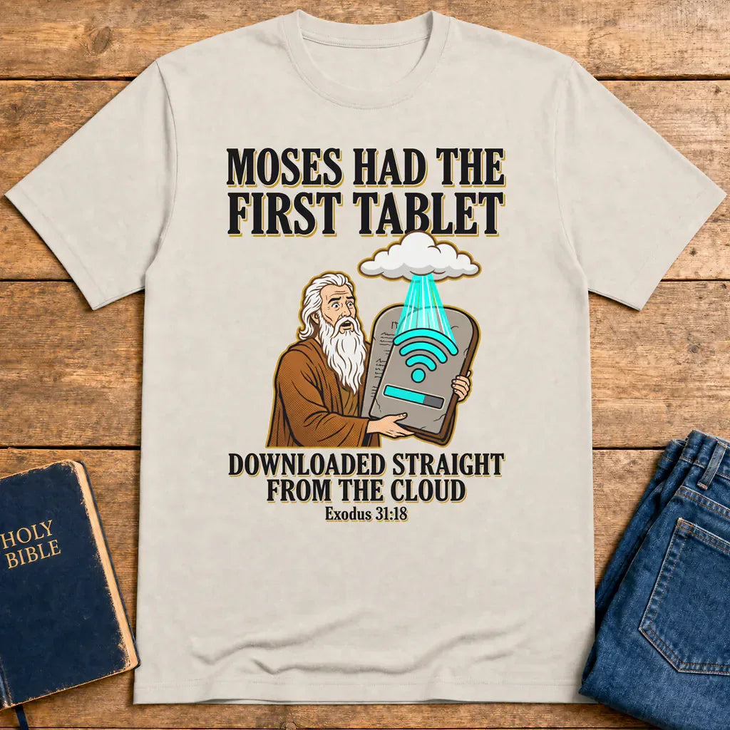 First Tablet from the Cloud T-Shirt - Ice Grey