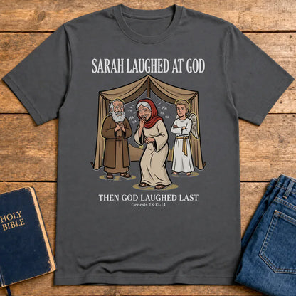 Sarah Laughed at God T-Shirt - Charcoal
