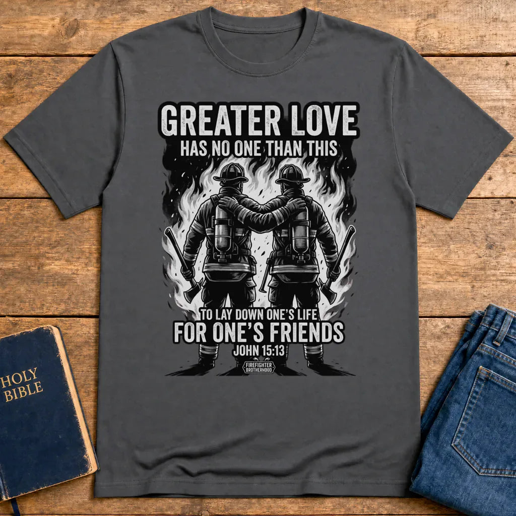 Greater Love Firefighter T-Shirt - Charcoal