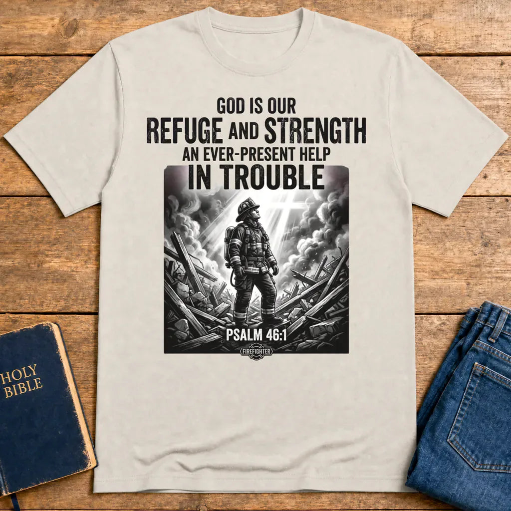 Firefighter Psalm 46:1 T-Shirt - Ice Grey