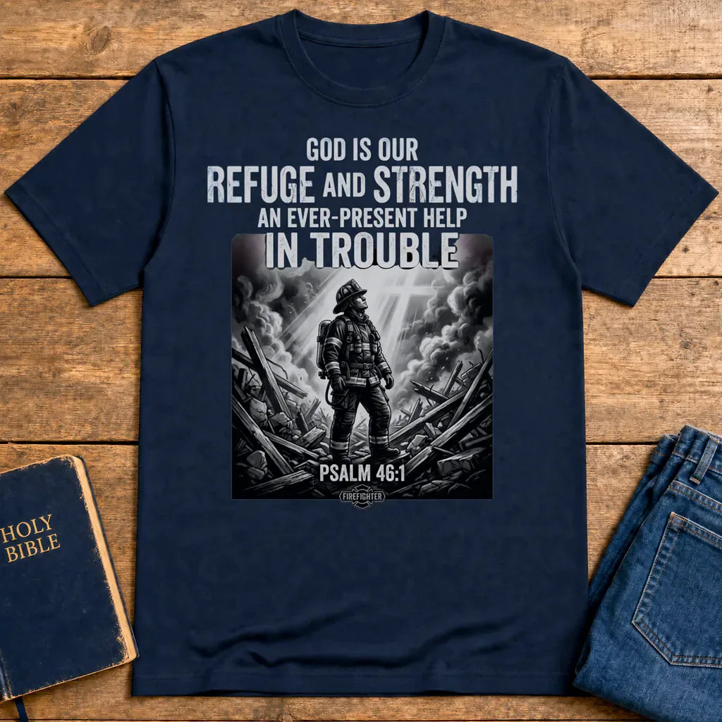 Firefighter Psalm 46:1 T-Shirt - Navy