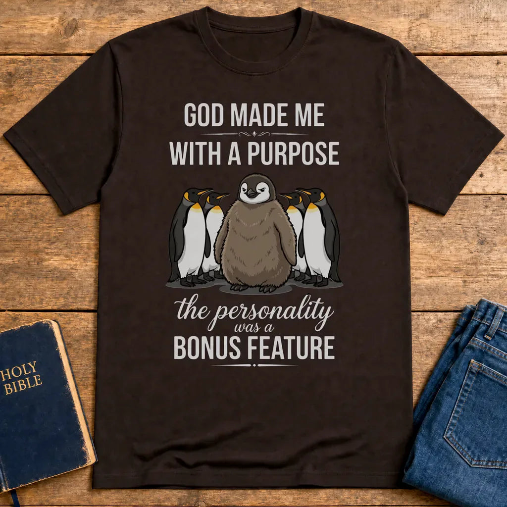 Purpose and Personality Penguin T-Shirt - Dark Chocolate