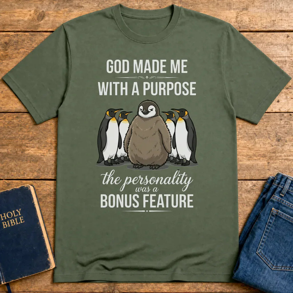 Purpose and Personality Penguin T-Shirt - Military Green