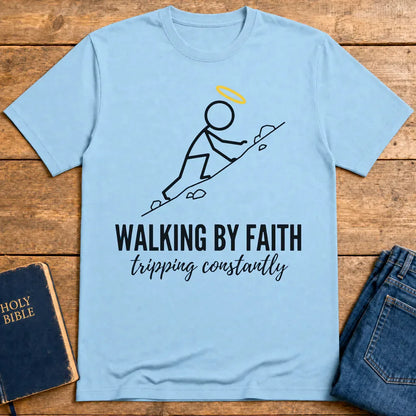 Walking by Faith T-Shirt - Light Blue