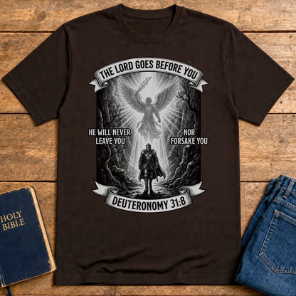He Will Never Forsake T-Shirt - Dark Chocolate