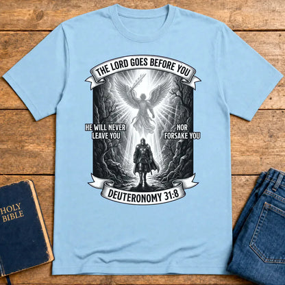 He Will Never Forsake T-Shirt - Light Blue