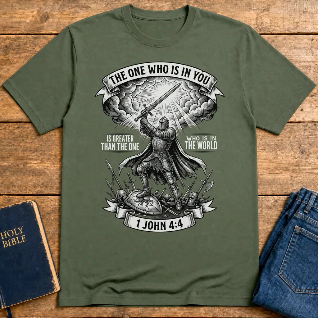 Greater Is He Warrior Scripture T-Shirt - Military Green