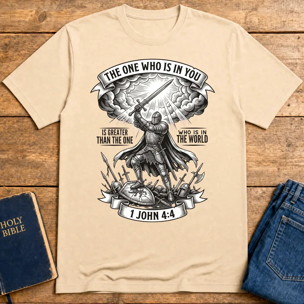 Greater Is He Warrior Scripture T-Shirt - Natural