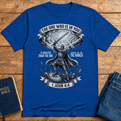 Greater Is He Warrior Scripture T-Shirt - Royal