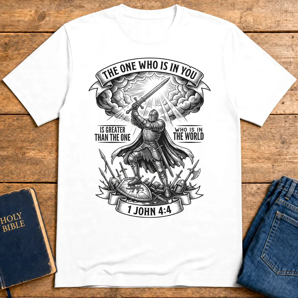 Greater Is He Warrior Scripture T-Shirt - White